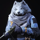 An anthropomorphic dog is dressed in military gear, wielding a submachine gun.